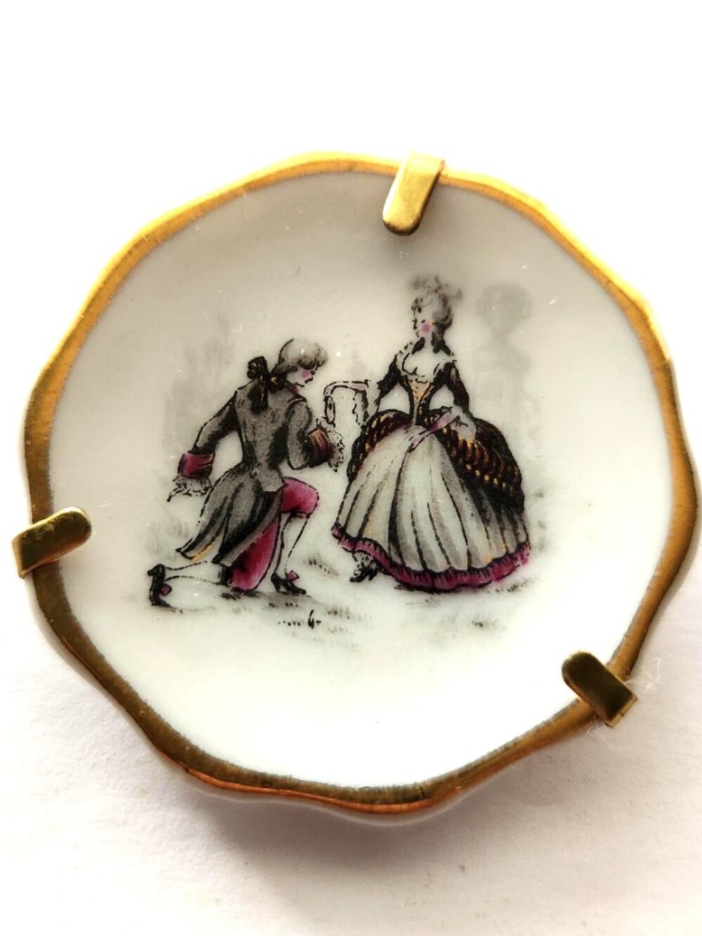 Vintage Limoges Miniature Plates: Hand Painted Courting Scene, Gold Trim